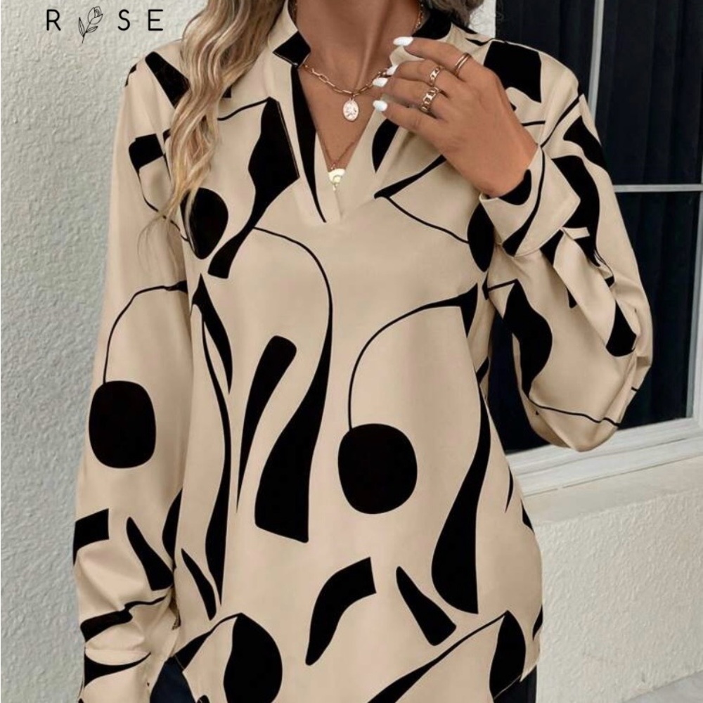 #236 SHEIN Beautiful Cream and Black Abstract Blouse. NWOT Size L - Picture 3 of 11